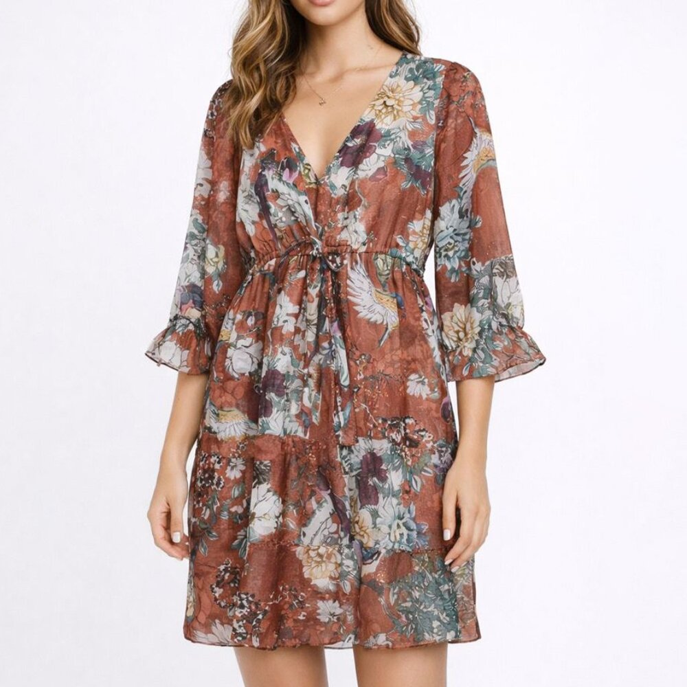 Hemant &‎ Nandita Zeri Floral Mini Dress 4P